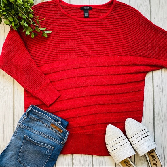 Alfani Sweaters - Alfani Metallic Red Ribbed Metallic Knit Sweater